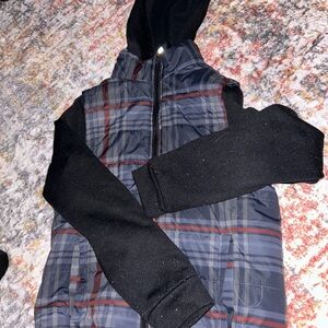 Plaid Hooded Vest with Black Sleeves